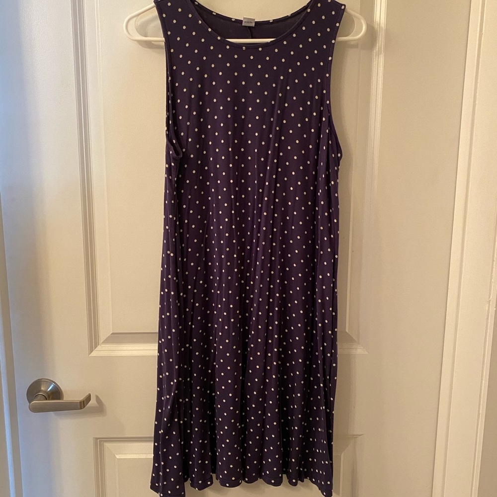 Navy polka dot swing dress (size large)